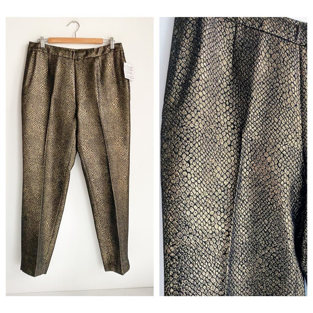 NWT Anne Klein Metallic Gold Snakeskin Straight Leg Trausers 8